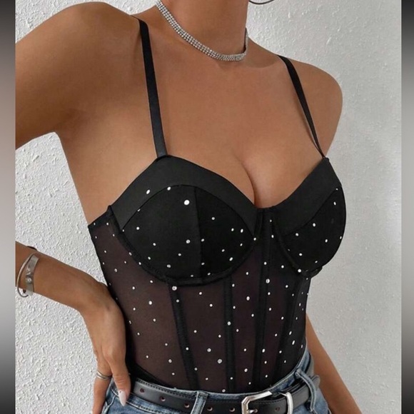 SHEIN Other - Corseted Black Bodysuit with Sparkling Accents